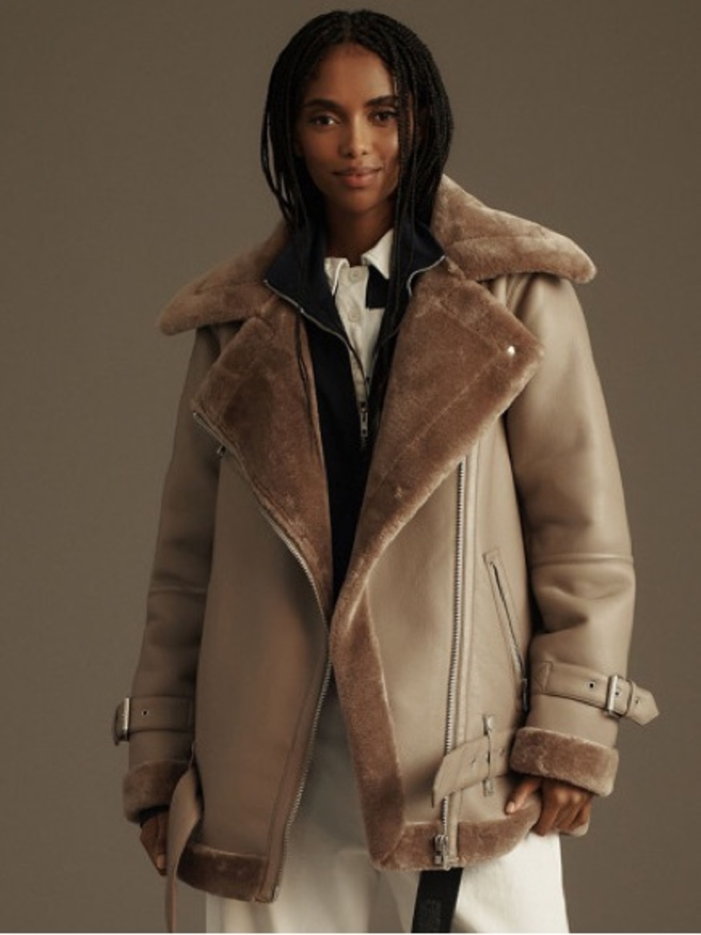 Avec Les Filles Avec Les Filles - Taupe Teddy Shearling Jacket